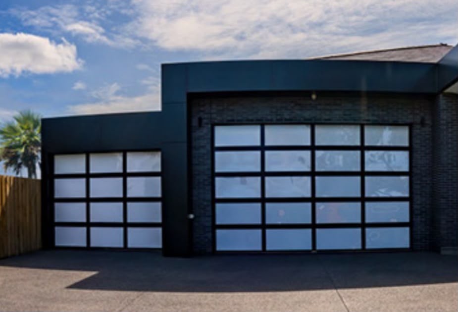 Modern frosted glass panel garage doors